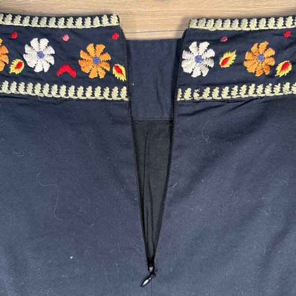 Embroidered Navy Boho A-Line Midi Skirt - Picture 5 of 9